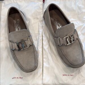 Salvatore Ferragamo Gray Loafers with Metal Detail